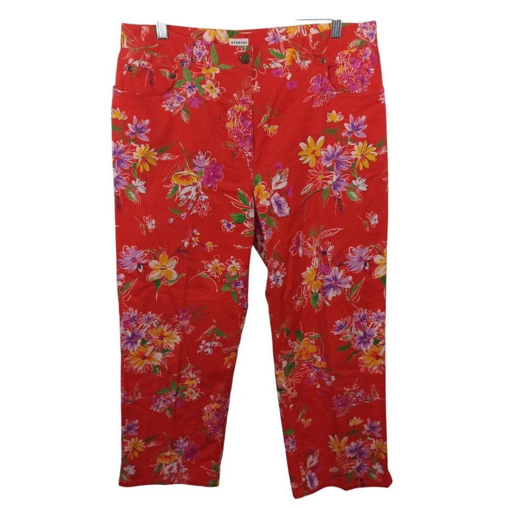 Jones New York Pants Womens Straight Leg Stretch Cotton 10 Orange Floral Summer